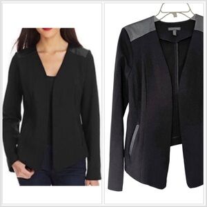 Eileen Fisher Angle Front Viscose Black Ponte Jacket With Leather Details Size M